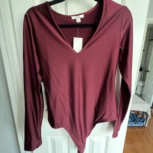 Bar III Maroon V-neck Bodysuit